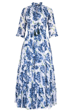 Eden Dress Crew Neck 3/4 Sleeve Maxi Length Cotton Musola (Lilac Bunch White)
