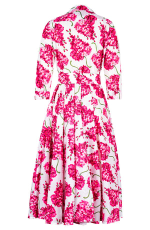 Aster Dress Shirt Collar 3/4 Sleeve Midi Length Poliamide Taffta (Lilac Bunch White)