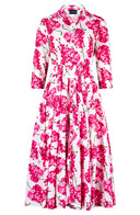 Aster Dress Shirt Collar 3/4 Sleeve Midi Length Poliamide Taffta (Lilac Bunch White)