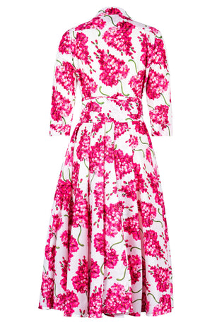 Aster Dress Shirt Collar 3/4 Sleeve Midi Length Poliamide Taffta (Lilac Bunch White)