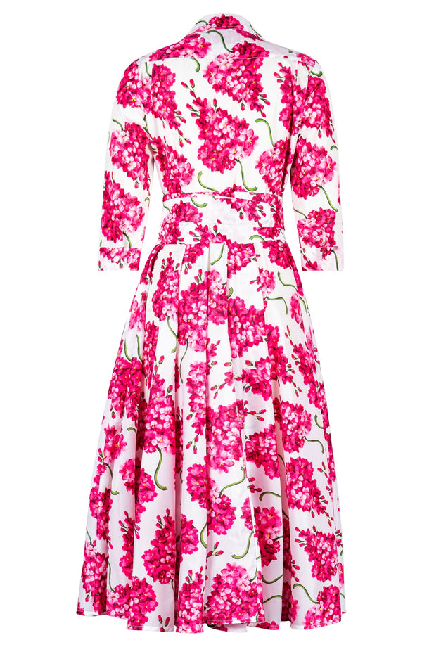 Aster Dress Shirt Collar 3/4 Sleeve Midi Length Poliamide Taffta (Lilac Bunch White)