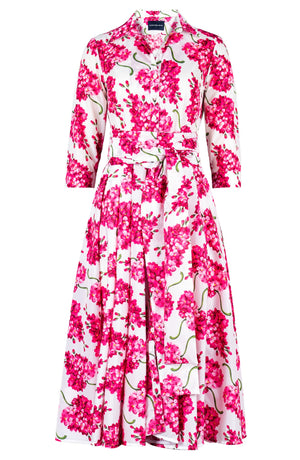 Aster Dress Shirt Collar 3/4 Sleeve Midi Length Poliamide Taffta (Lilac Bunch White)