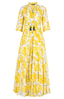 Eden Dress Crew Neck 3/4 Sleeve Maxi Length Cotton Musola (Lilac Bunch White)