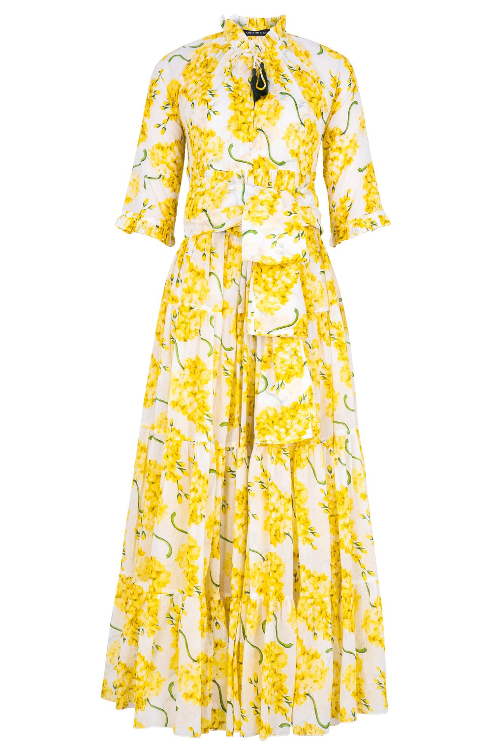 Eden Dress Crew Neck 3/4 Sleeve Maxi Length Cotton Musola (Lilac Bunch White)