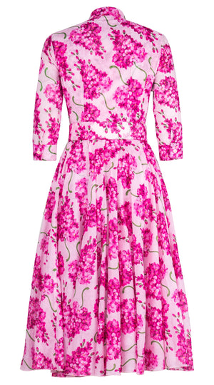 Aster Dress Shirt Collar 3/4 Sleeve Midi Length Cotton Musola (Lilac Bunch Large Pastel)