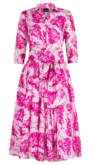 Aster Dress Shirt Collar 3/4 Sleeve Midi Length Cotton Musola (Lilac Bunch Large Pastel)