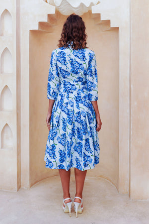 Audrey Dress #2 Shirt Collar 3/4 Sleeve Long Length Cotton Stretch (Lilac Bunch Large Pastel)