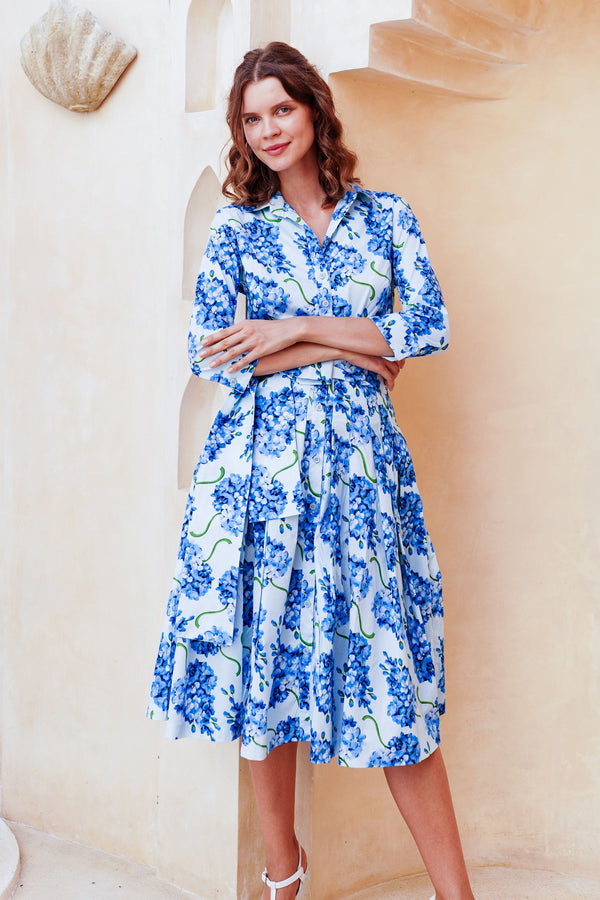 Audrey Dress #2 Shirt Collar 3/4 Sleeve Long Length Cotton Stretch (Lilac Bunch Large Pastel)