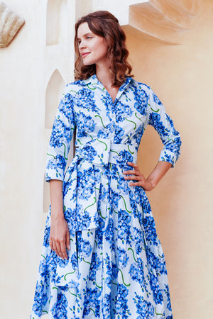 Audrey Dress #2 Shirt Collar 3/4 Sleeve Long Length Cotton Stretch (Lilac Bunch Large Pastel)