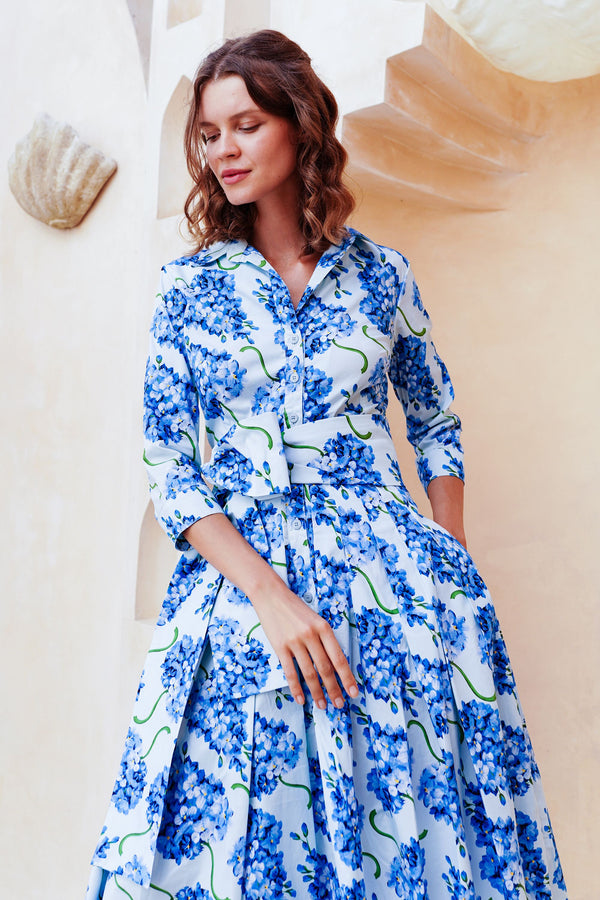 Audrey Dress #2 Shirt Collar 3/4 Sleeve Long Length Cotton Stretch (Lilac Bunch Large Pastel)