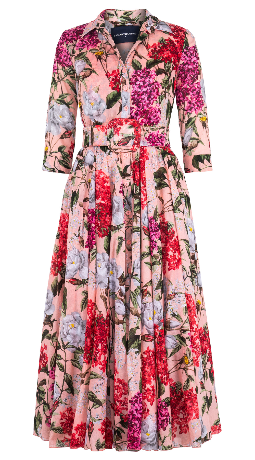 Aster Dress Shirt Collar 3/4 Sleeve Midi Length Musola (Lilac Heaven Pastel)