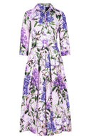 Lana Dress Shirt Collar 3/4 Sleeve Midi Plus Length Cotton Stretch (Lilac Heaven Pastel)
