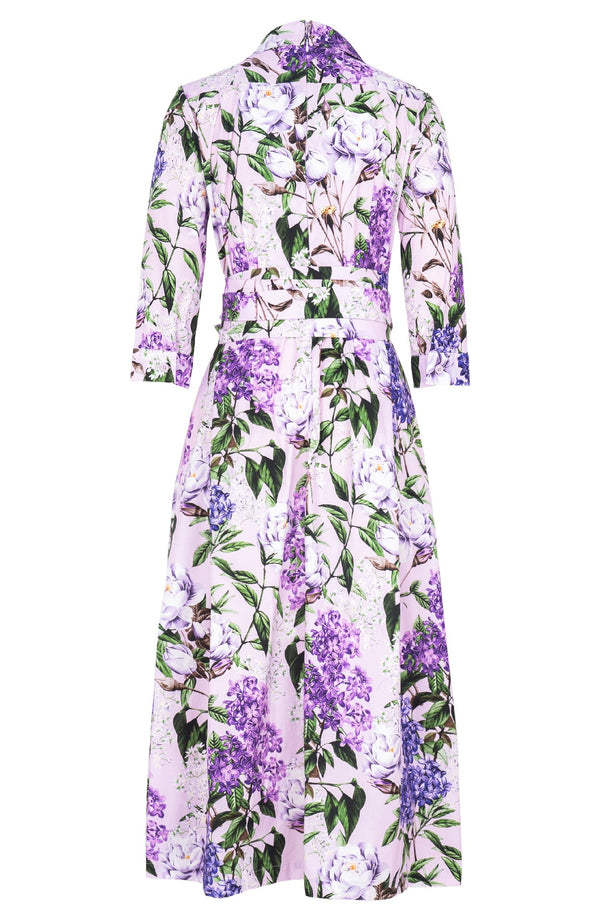 Lana Dress Shirt Collar 3/4 Sleeve Midi Plus Length Cotton Stretch (Lilac Heaven Pastel)