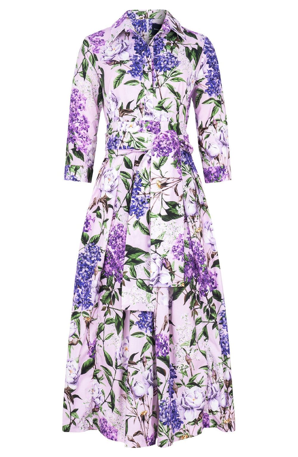 Lana Dress Shirt Collar 3/4 Sleeve Midi Plus Length Cotton Stretch (Lilac Heaven Pastel)