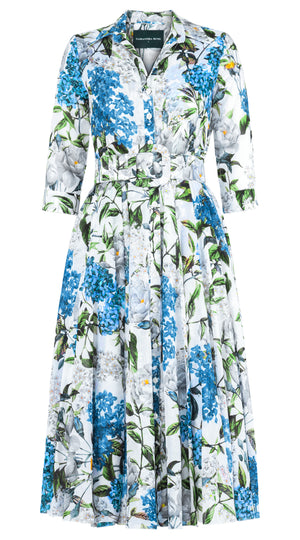 Aster Dress Shirt Collar 3/4 Sleeve Midi Length Cotton Musola (Lilac Heaven White)