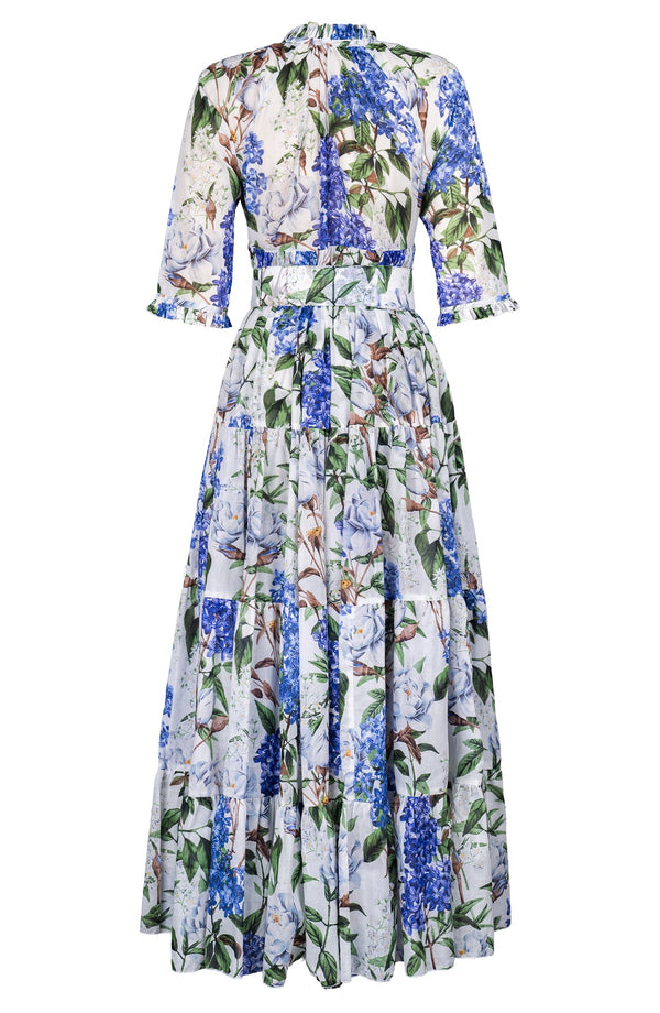 Eden Dress Crew Neck 3/4 Sleeve Maxi Length Cotton Musola (Lilac Heaven White)