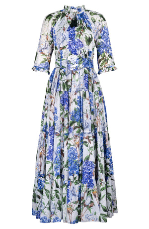 Eden Dress Crew Neck 3/4 Sleeve Maxi Length Cotton Musola (Lilac Heaven White)