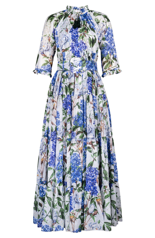 Eden Dress Crew Neck 3/4 Sleeve Maxi Length Cotton Musola (Lilac Heaven White)