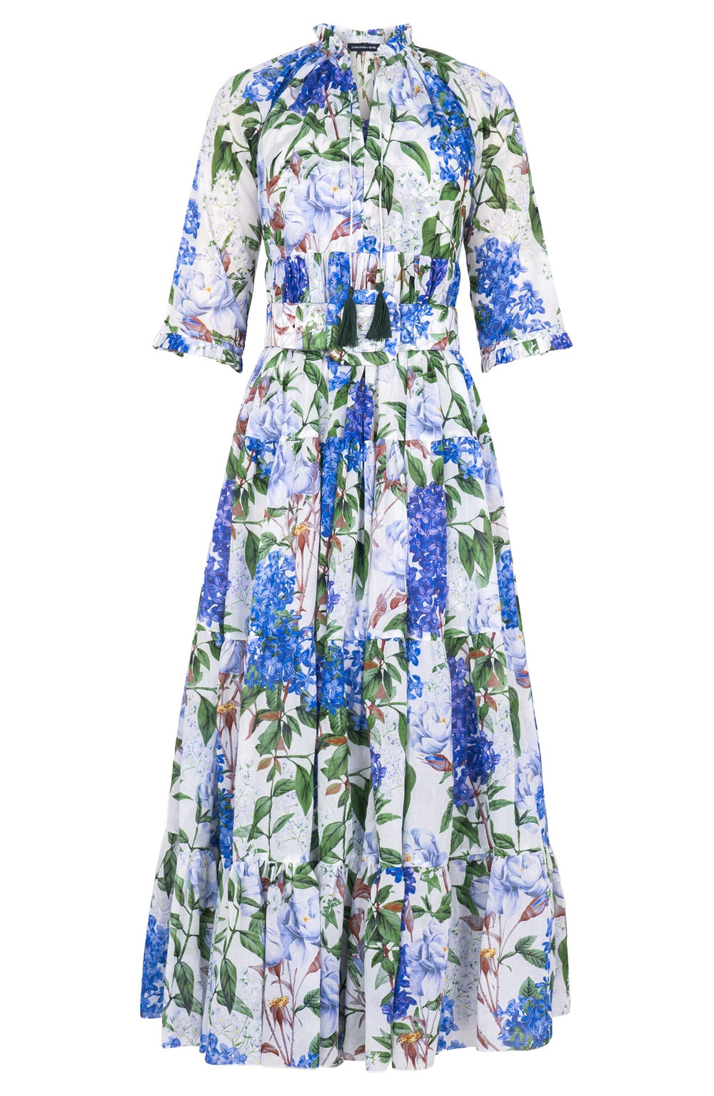Eden Dress Crew Neck 3/4 Sleeve Maxi Length Cotton Musola (Lilac Heaven White)