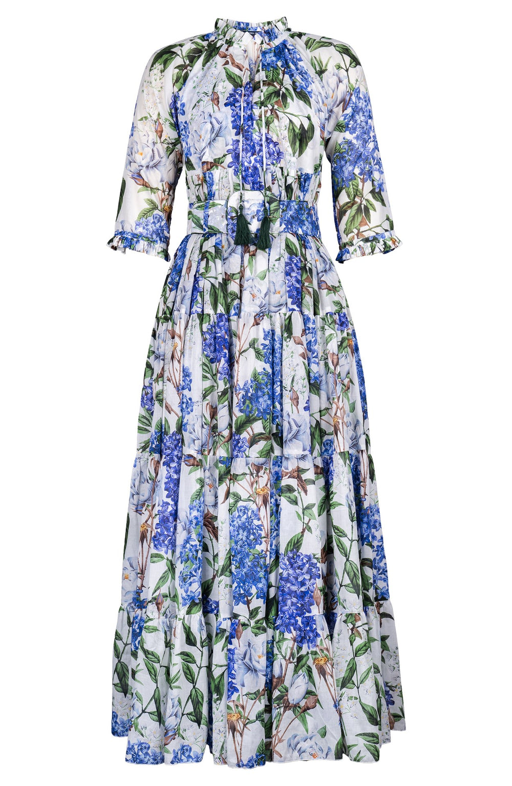 Eden Dress Crew Neck 3/4 Sleeve Maxi Length Cotton Musola (Lilac Heaven White)