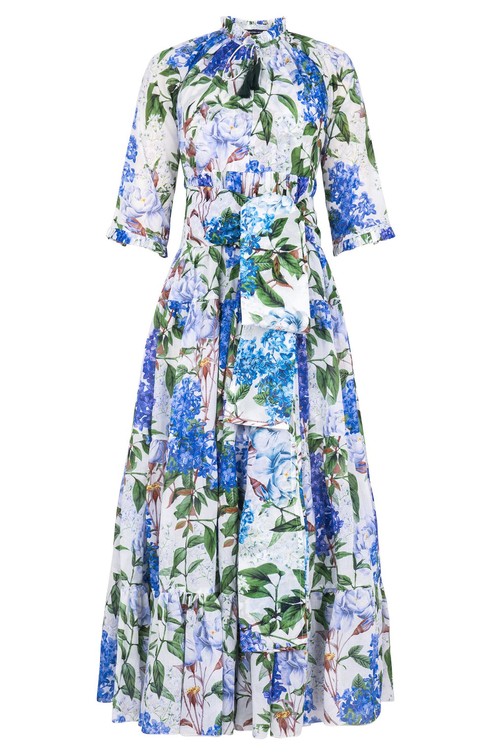 Eden Dress Crew Neck 3/4 Sleeve Maxi Length Cotton Musola (Lilac Heaven White)