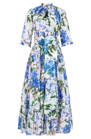 Eden Dress Crew Neck 3/4 Sleeve Maxi Length Cotton Musola (Lilac Heaven White)