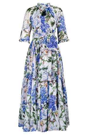 Eden Dress Crew Neck 3/4 Sleeve Maxi Length Cotton Musola (Lilac Heaven White)