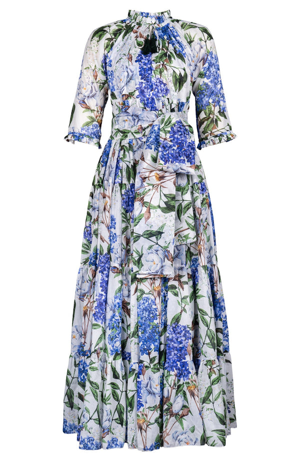 Eden Dress Crew Neck 3/4 Sleeve Maxi Length Cotton Musola (Lilac Heaven White)