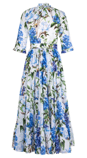 Eva Dress Crew Neck 3/4 Sleeve Maxi Length Cotton Musola (Lilac Heaven White)