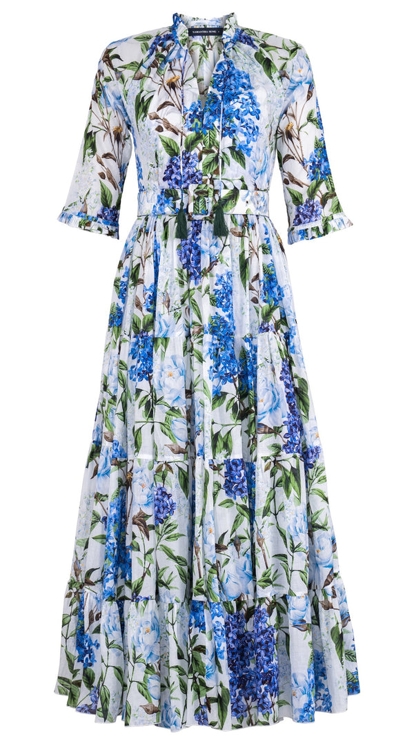 Eva Dress Crew Neck 3/4 Sleeve Maxi Length Cotton Musola (Lilac Heaven White)