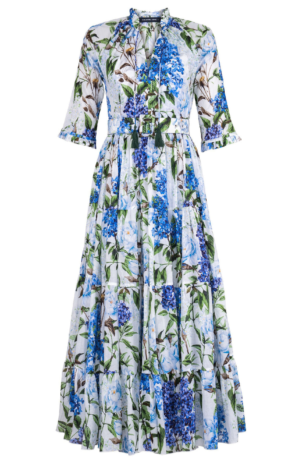 Eva Dress Crew Neck 3/4 Sleeve Maxi Length Cotton Musola (Lilac Heaven White)