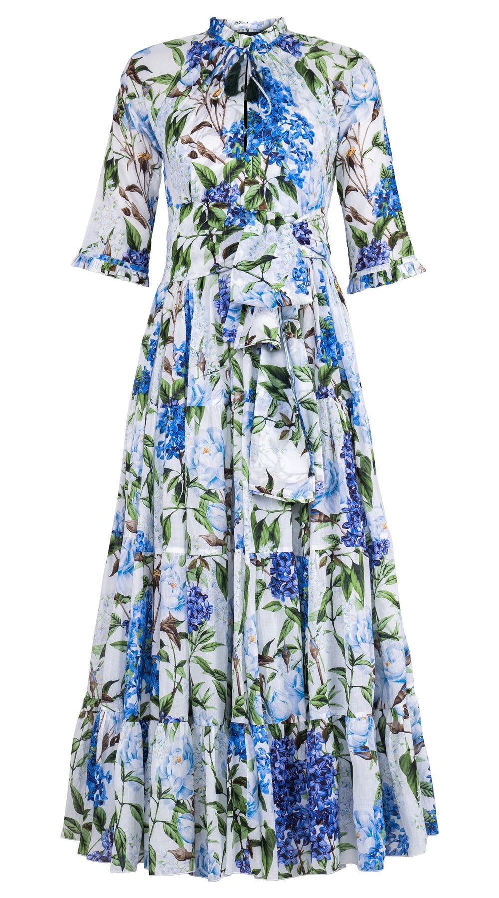 Eva Dress Crew Neck 3/4 Sleeve Maxi Length Cotton Musola (Lilac Heaven White)