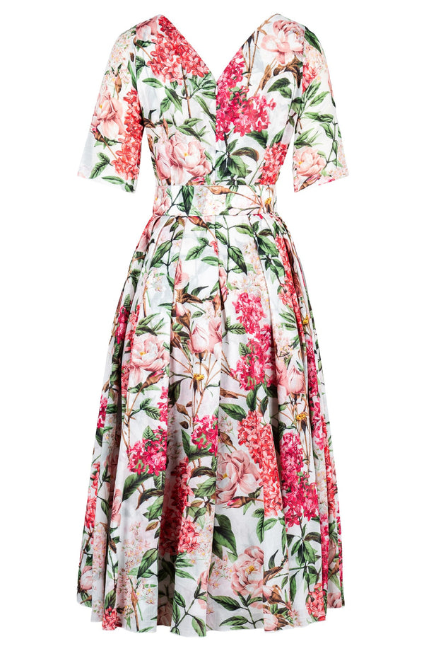 Vivian Dress V Neck 1/2 Sleeve Midi Length Cotton Musola (Lilac Heaven White)