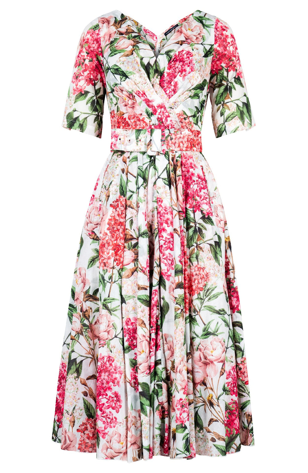 Vivian Dress V Neck 1/2 Sleeve Midi Length Cotton Musola (Lilac Heaven White)