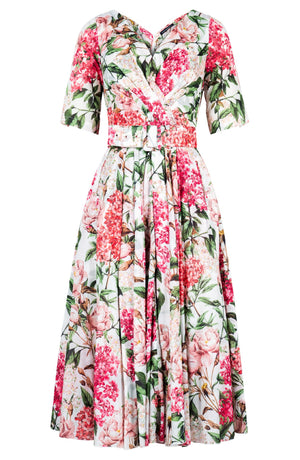 Vivian Dress V Neck 1/2 Sleeve Midi Length Cotton Musola (Lilac Heaven White)