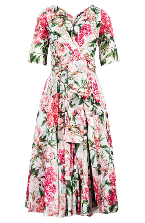 Vivian Dress V Neck 1/2 Sleeve Midi Length Cotton Musola (Lilac Heaven White)