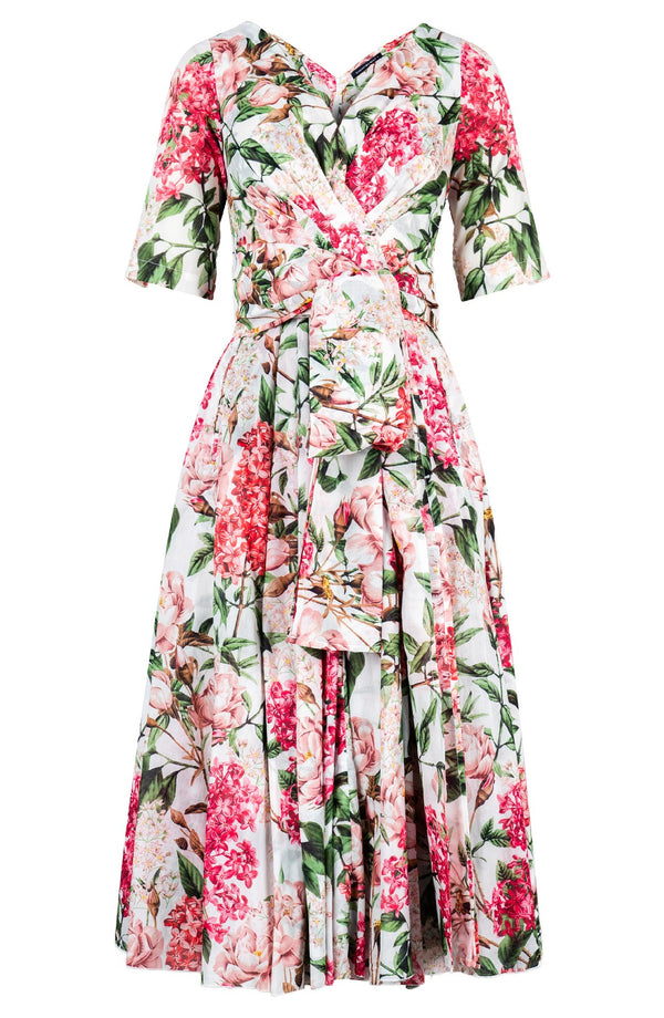 Vivian Dress V Neck 1/2 Sleeve Midi Length Cotton Musola (Lilac Heaven White)