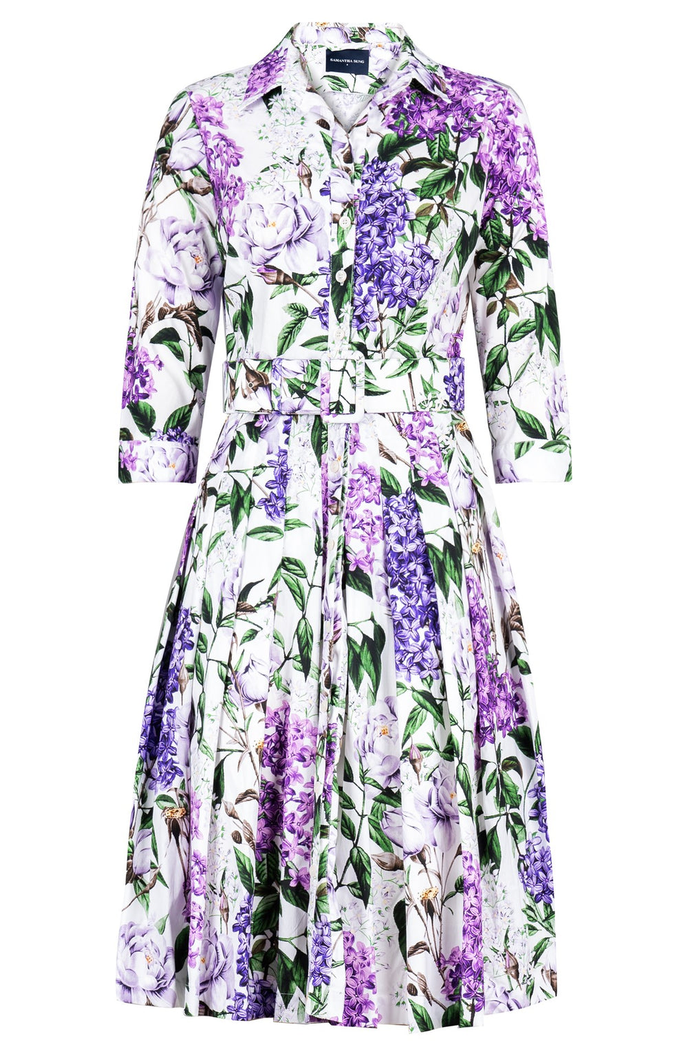 Audrey Dress #2 Shirt Collar 3/4 Sleeve Regular Length Cotton Stretch (Lilac Heaven White)