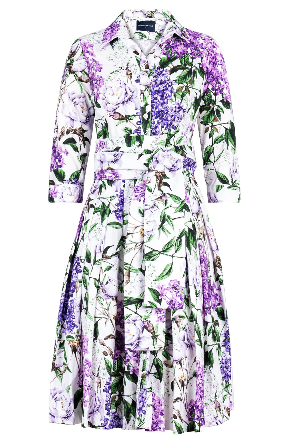 Audrey Dress #2 Shirt Collar 3/4 Sleeve Regular Length Cotton Stretch (Lilac Heaven White)