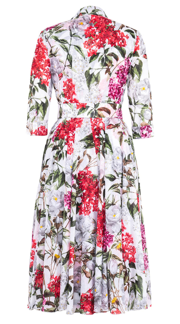 Aster Dress Shirt Collar 3/4 Sleeve Midi Length Cotton Musola (Lilac Heaven White)