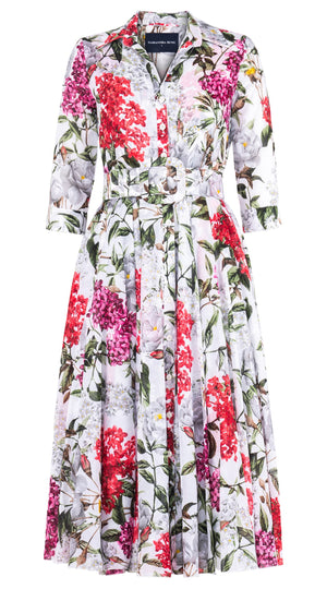 Aster Dress Shirt Collar 3/4 Sleeve Midi Length Cotton Musola (Lilac Heaven White)