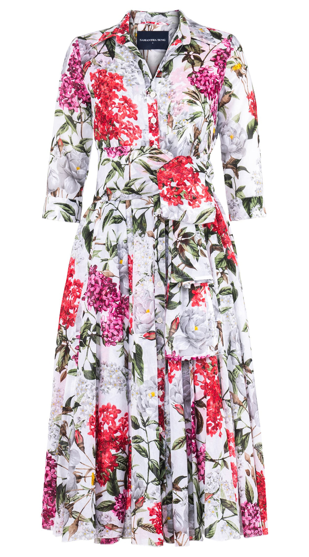 Aster Dress Shirt Collar 3/4 Sleeve Midi Length Cotton Musola (Lilac Heaven White)