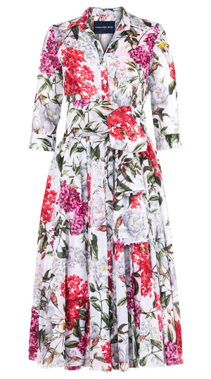 Aster Dress Shirt Collar 3/4 Sleeve Midi Length Cotton Musola (Lilac Heaven White)