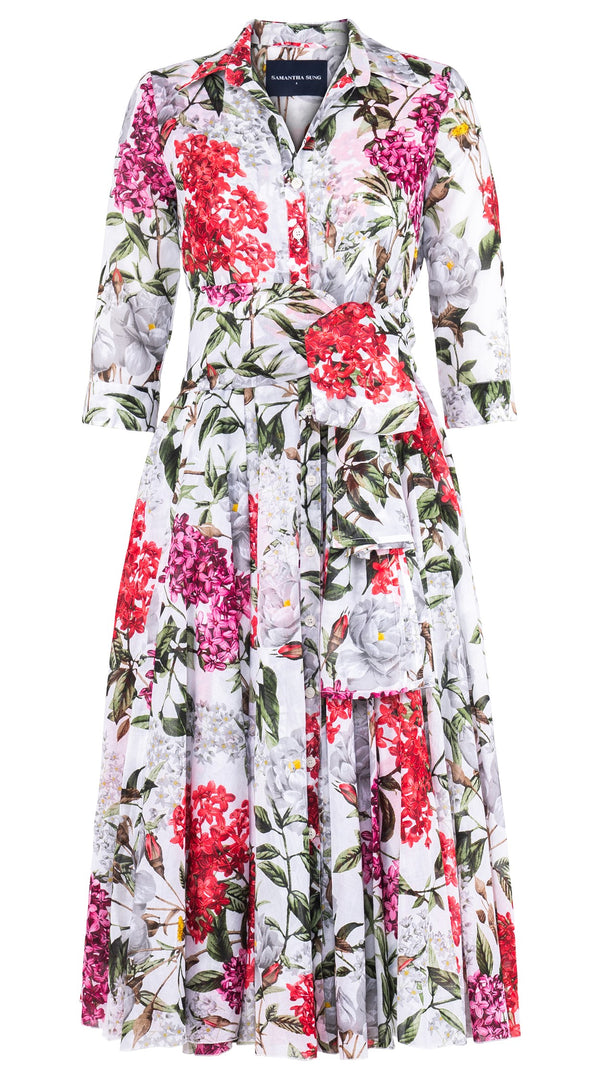 Aster Dress Shirt Collar 3/4 Sleeve Midi Length Cotton Musola (Lilac Heaven White)