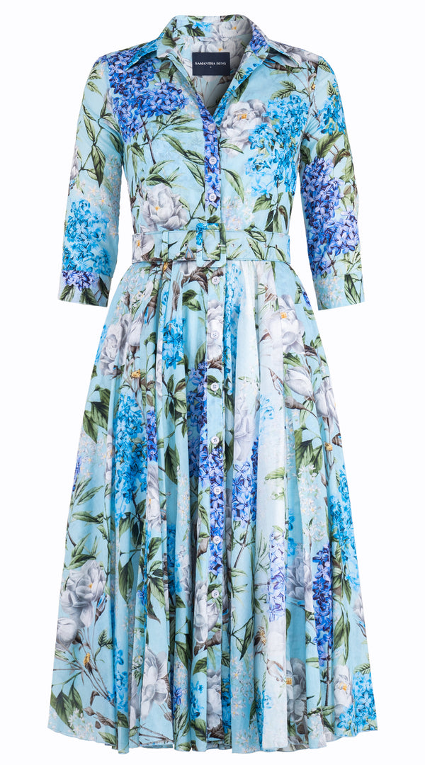 Aster Dress Shirt Collar 3/4 Sleeve Midi Length Cotton Musola (Lilac Heaven Pastel)