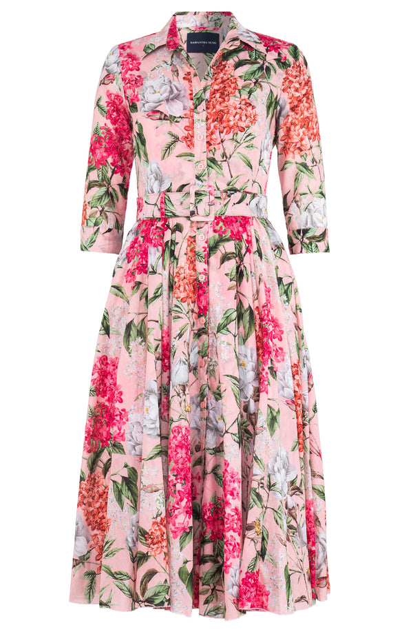 Aster Dress Shirt Collar 3/4 Sleeve Midi Length Cotton Musola (Lilac Heaven Pastel)