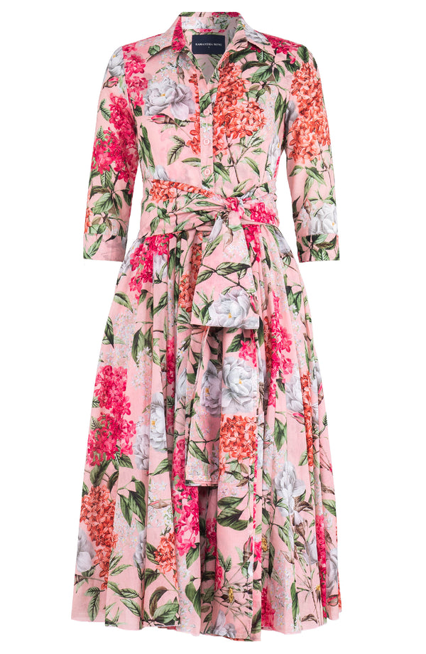 Aster Dress Shirt Collar 3/4 Sleeve Midi Length Cotton Musola (Lilac Heaven Pastel)