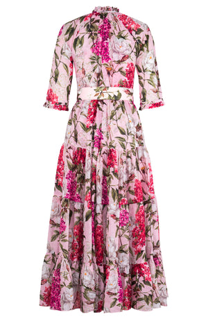 Eva Dress Crew Neck 3/4 Sleeve Maxi Length Cotton Musola (Lilac Heaven Pastel)