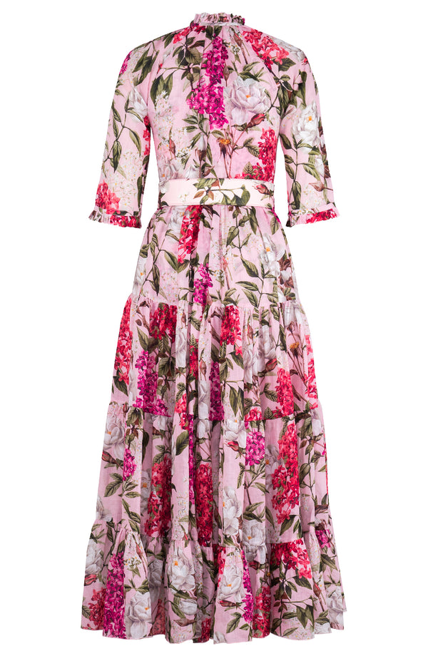 Eva Dress Crew Neck 3/4 Sleeve Maxi Length Cotton Musola (Lilac Heaven Pastel)