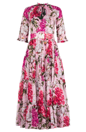 Eva Dress Crew Neck 3/4 Sleeve Maxi Length Cotton Musola (Lilac Heaven Pastel)